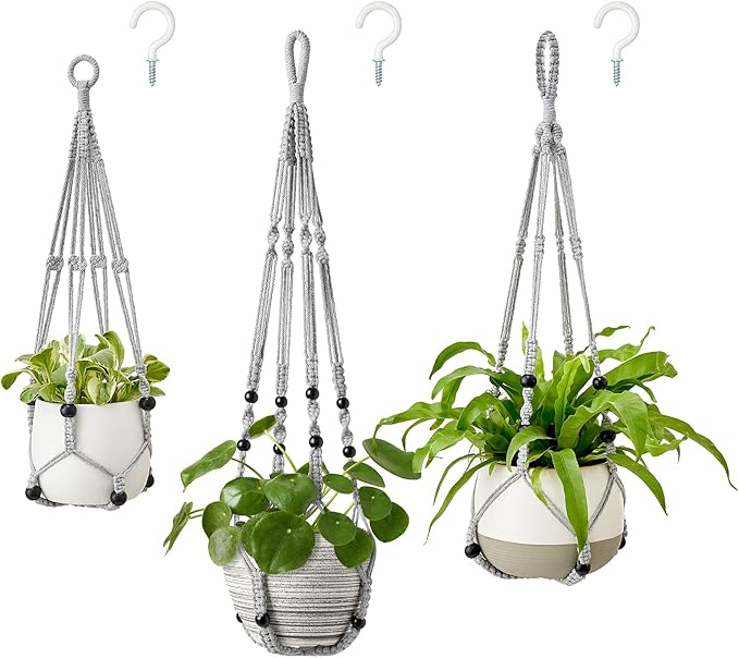 Mkono 3 Pack Macrame Plant Hangers Indoor Different Size Hanging Planter Basket by Mkono