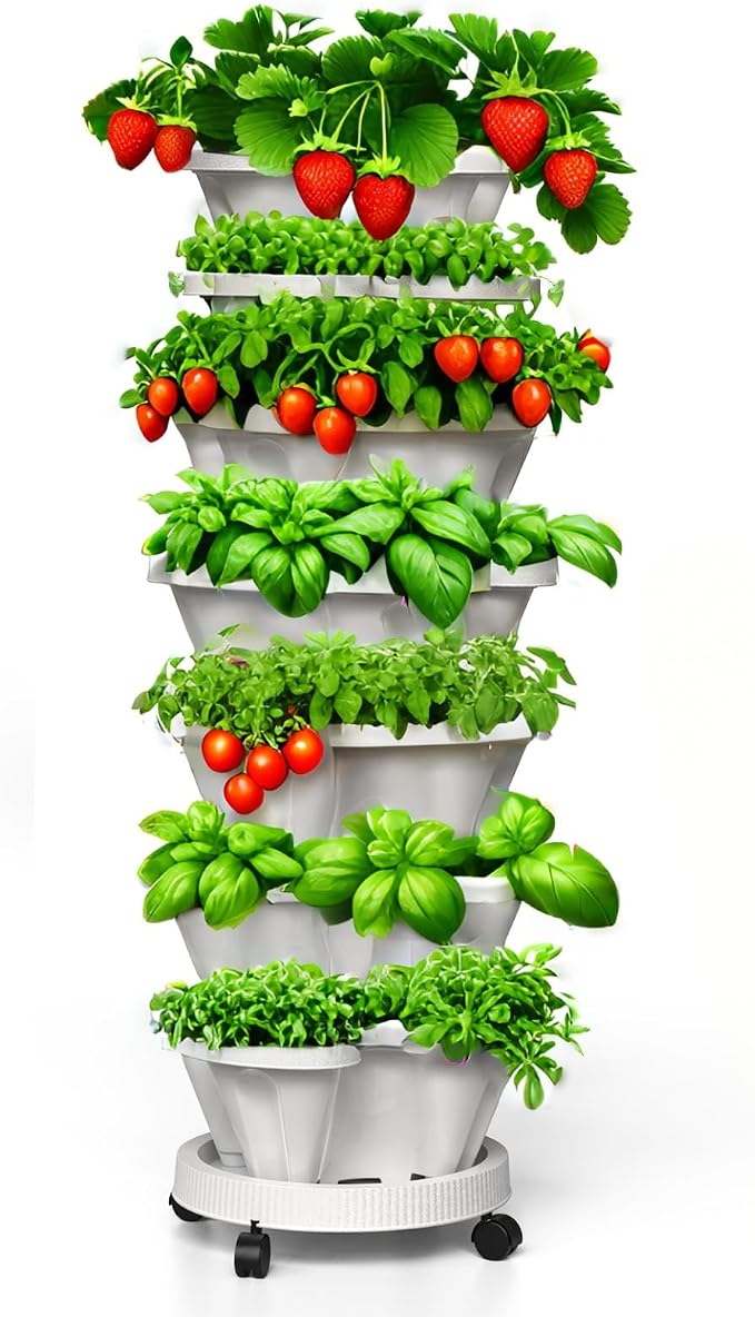Strawberry Planters, 7 Tiered Vertical Stackable Planter, Herb Stacking Tower by Lykvrii