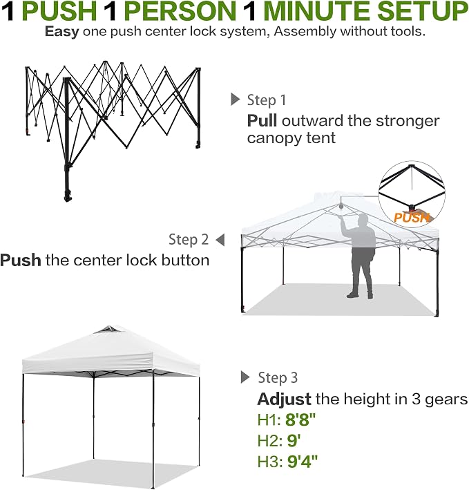 8'x8' Pop Up Canopy Tent with 1 Sidewall and 6 Pockets, One Push Setup - Image 4