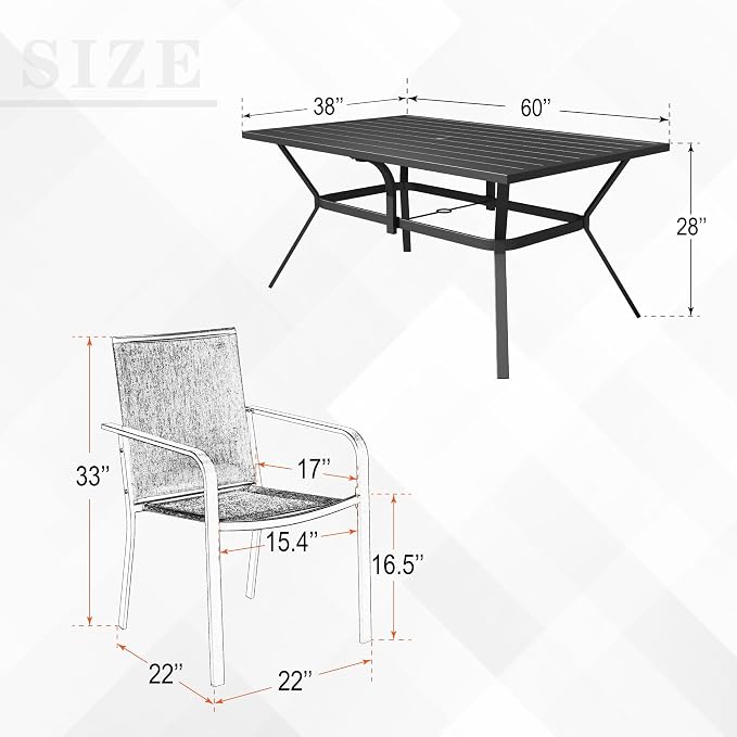 7-Piece Outdoor Dining Set, 6 Stackable Patio Portable Chairs & 60'' - Image 3