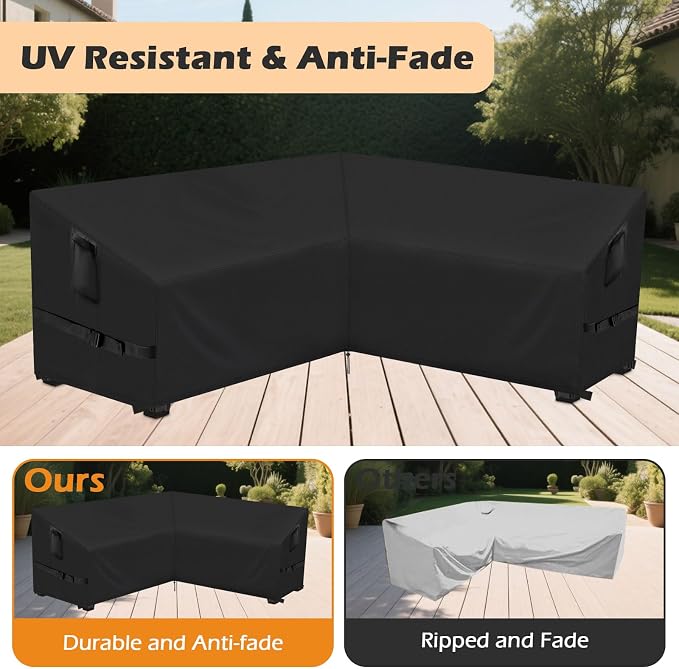 Outdoor V-Shaped Sectional Sofa Cover fit 95" x 95", Waterproof Patio Couch - Image 6