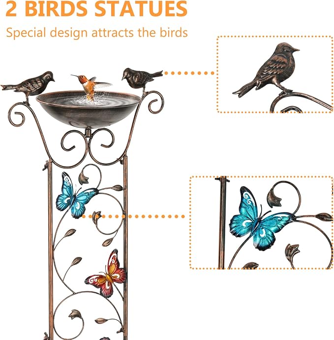 LEWIS&WAYNE Garden Trellis Bird Bath Outdoor, 40 Inch Antique Iron Garden Plant - Image 3