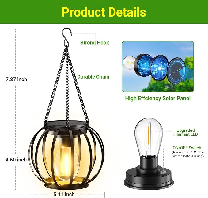 KOOPER Solar Lanterns Outdoor Waterproof, 4 Pack Upgraded Metal Hanging Solar - Image 7