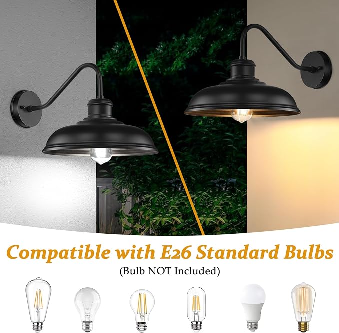17.25” Outdoor Wall Light Fixtures 2-Pack, Farmhouse Black Barn Lights - Image 7
