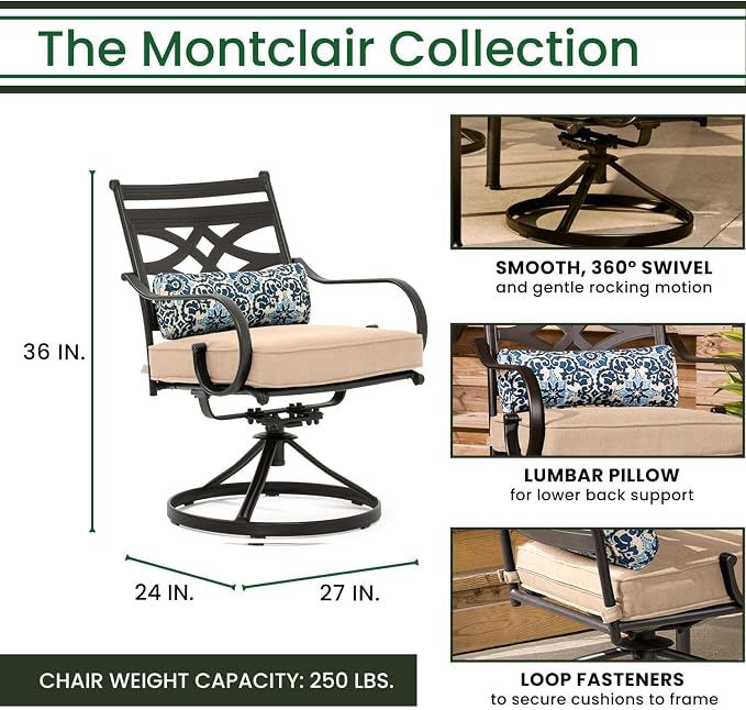 Hanover Montclair 7-Piece All-Weather Outdoor Patio Dining Set, 6 Swivel Rocker - Image 5