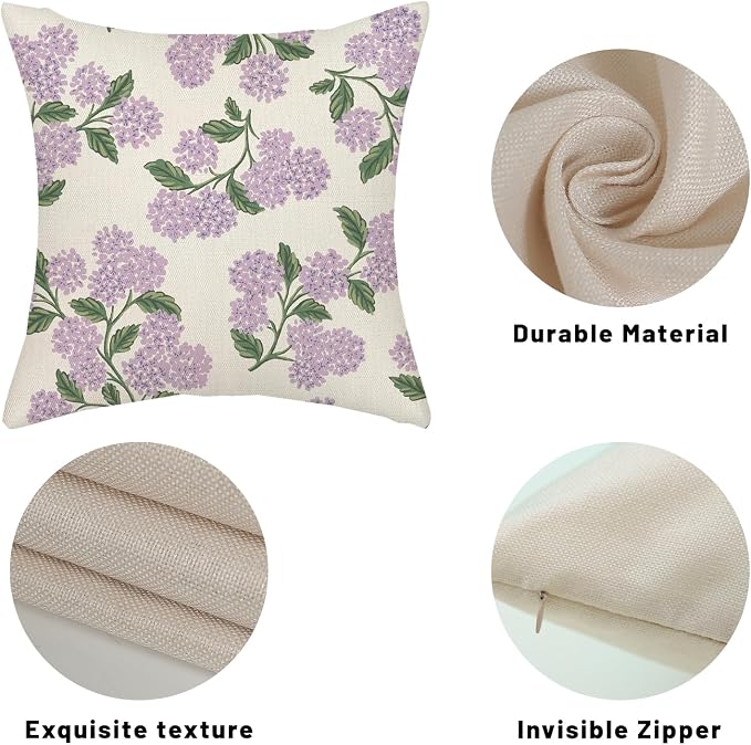 Purple Pink Pillow Covers 22x22 Inch 2 Pcs Green Hydrangea Flower Decor Throw - Image 7