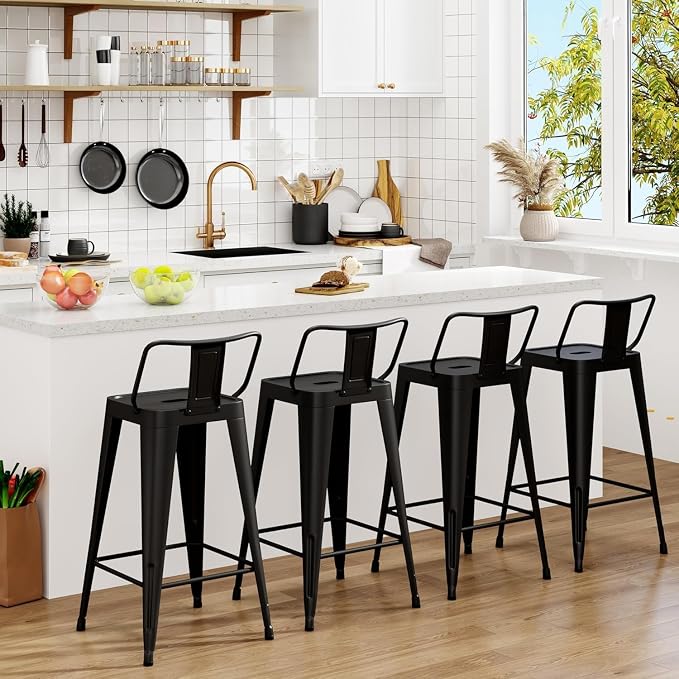 Metal Bar Stools Set of 4 Barstools Indoor/Outdoor Counter Height Bar Stools by ArlunarHome