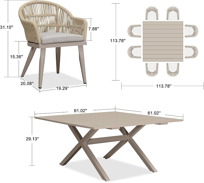 PURPLE LEAF 9 Pieces Patio Dining Set - Image 7