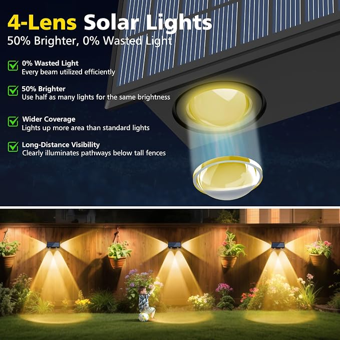T-SUN Solar Fence Lights Outdoor, Waterproof 8 Mode RGB & Warm White Fence - Image 3