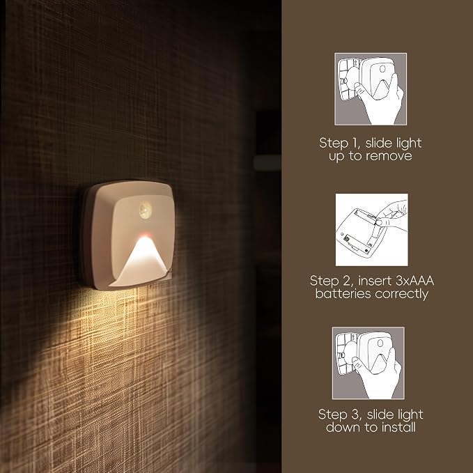 6-Pack Stick-on Motion Sensor Lights, Warm White LED Night Light, - Image 7