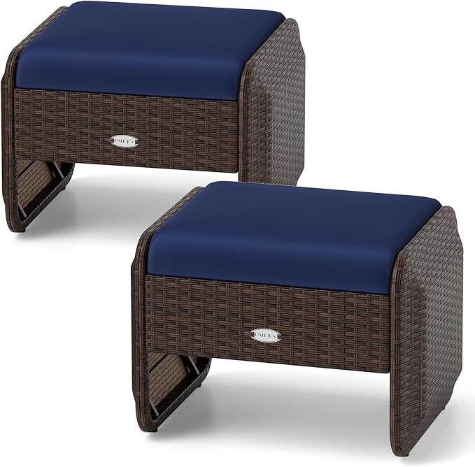 Tangkula 2 Pieces Patio PE Wicker Ottomans by TANGKULA