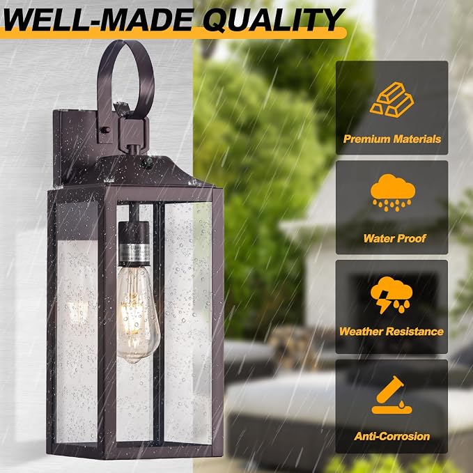19" Dusk to Dawn Outdoor Lighting 2 Pack, Large Outdoor Wall Sconce Dusk to - Image 3