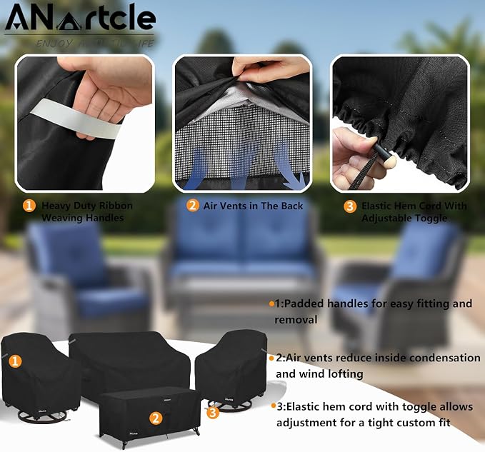 Patio Furniture Covers 4 Piece Set, 600D Waterproof Heavy Duty Outdoor - Image 3