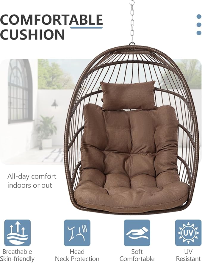 SWITTE Egg Chair Outdoor with Stand, Indoor Wicker Hanging Egg Swing Chair with - Image 6