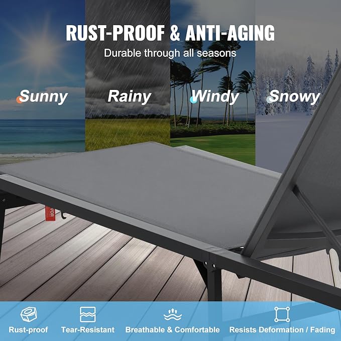 VEVOR 2 Pcs Chaise Lounge Chairs Outdoor, Aluminum Patio Lounge Chair - Image 5