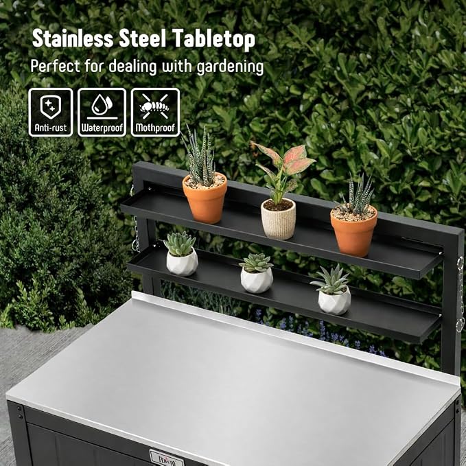 Garden Potting Bench with Storage Cabinet, Outdoor Gardening Table & Work Bench - Image 4
