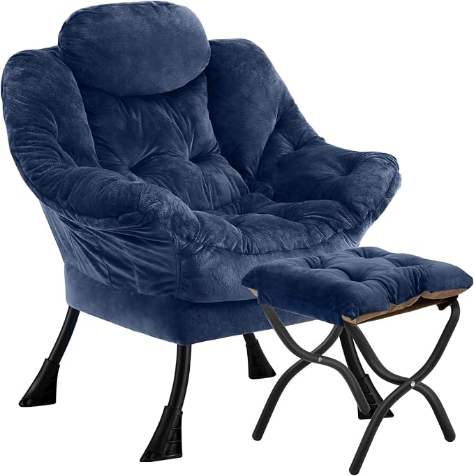 Lazy Chair with Folding Ottoman, Leisure Sofa Chair, Soft Fabric Armchair with by Congermom