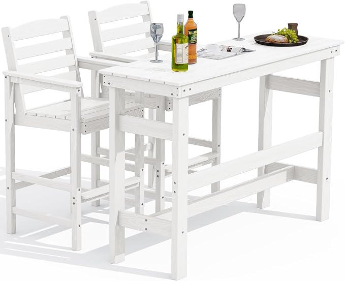 SERWALL Outdoor Bar Table and Chairs Set, Adirondack Bar Chairs Set of 2 and by SERWALL