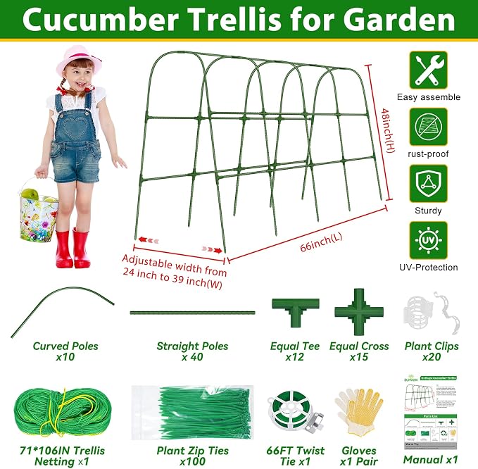 Cucumber Trellis for Raised Bed, Metal Arch Plant Support, Vegetables Trellis - Image 2