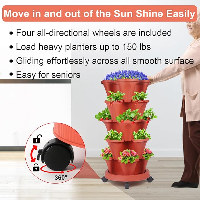 DUNCHATY Stackable Planters 5 Tier Vertical Garden Planting Tower Planters - Image 3