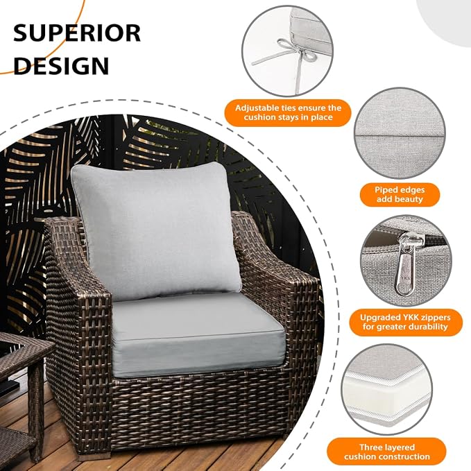Sundale Outdoor Olefin Deep Seat Cushion Set of 2, Patio Chair Cushion and - Image 3