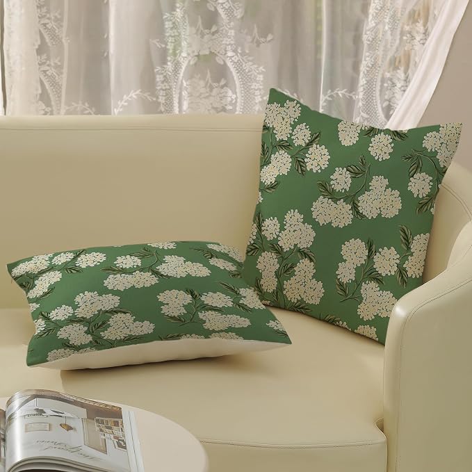 Sage Green Spring Pillow Covers 20x20 Inch 2 Pcs Yellow Hydrangea Flower Decor - Image 4