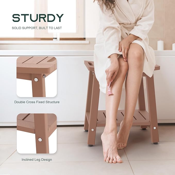 Shower Bench for Inside Shower, Teak Brown HDPE Shower Stool Waterproof - Image 4