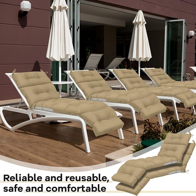 Kigley 2 Pcs Chaise Lounge Cushions 75 x 22 x 5 Inches Soft Brown Lounge Chair - Image 6