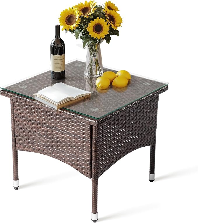 VINGLI Outdoor Wicker Side Table Patio Side Tables - Image 7