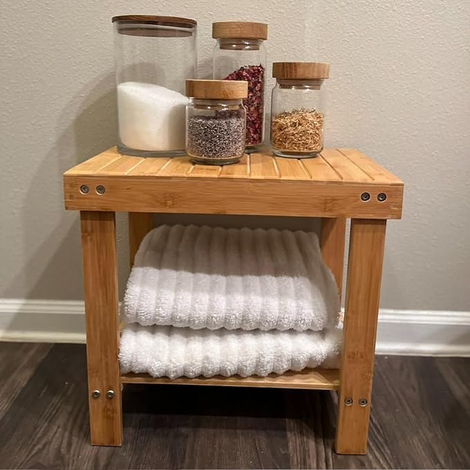 2 Pack Bamboo Step Stool, Bamboo Shower Bench, Wooden Shower Foot Stool - Image 5