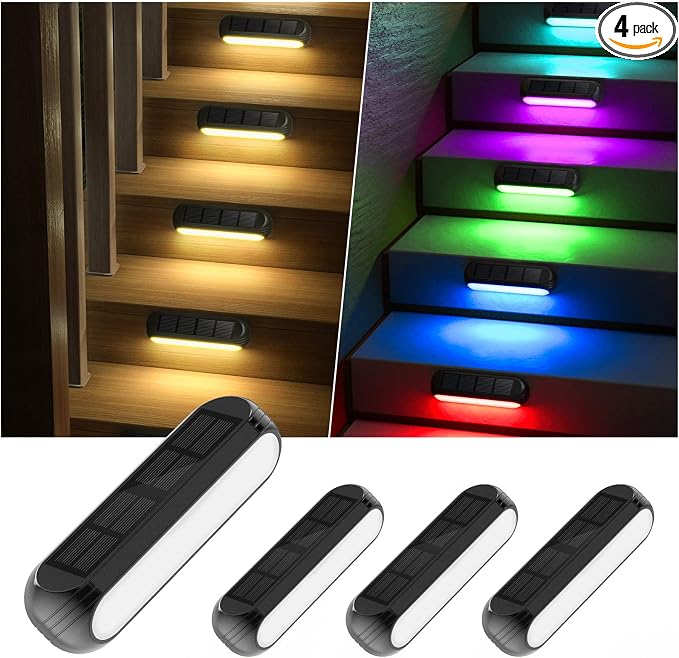 Solar Outdoor Lights for Deck 4 Pack, Upgraded RGB Solar Fence Lights by AHAORIGIN