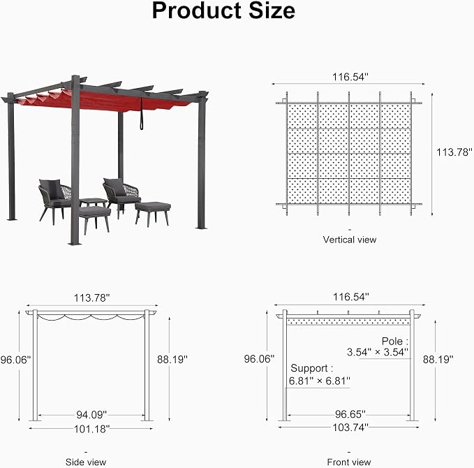 PURPLE LEAF 10' X 10' Outdoor Retractable Pergola - Image 7