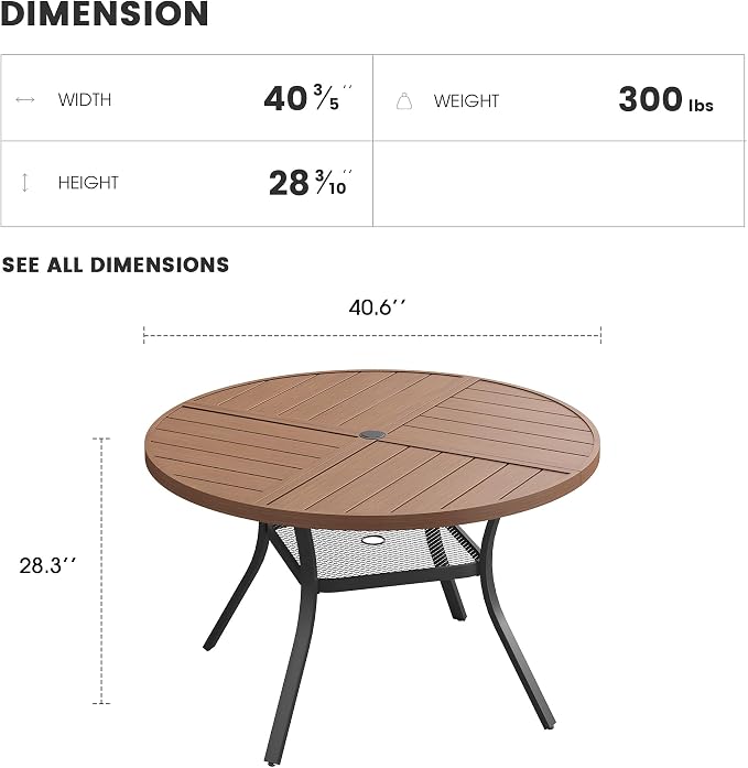 Patio Dining Table for 4, Round Metal Outdoor Table - Image 3