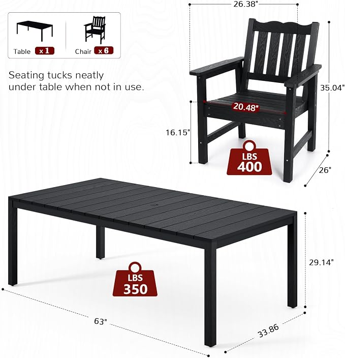 Stoog 7 Pieces Patio Dining Sets, All-Weather HIPS Material & Aluminum Frame - Image 5