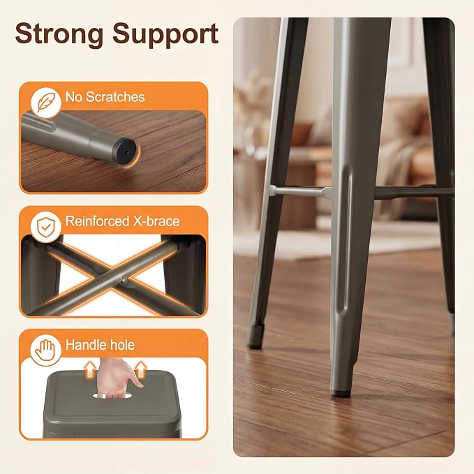 Shahoo 24 Inches Metal Bar Stools Counter Height Stackable Backless Stools - Image 4