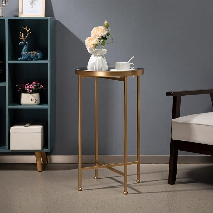HollyHOME Small Round Metal Waterproof End Table, Accent Indoor&Outdoor Coffee - Image 8