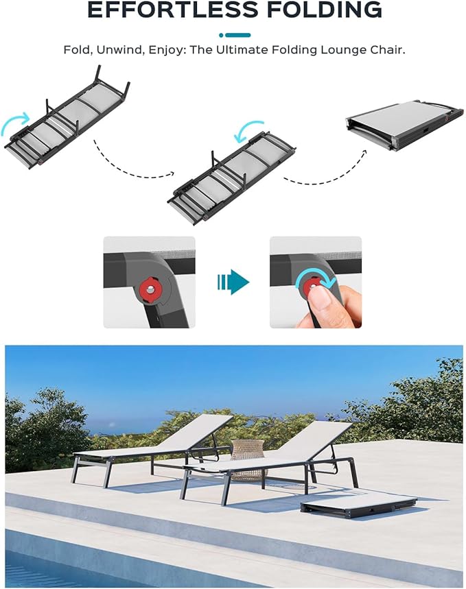 Patio Chaise Lounge Chair Set of 4, Foldable Lounge Chair - Image 3