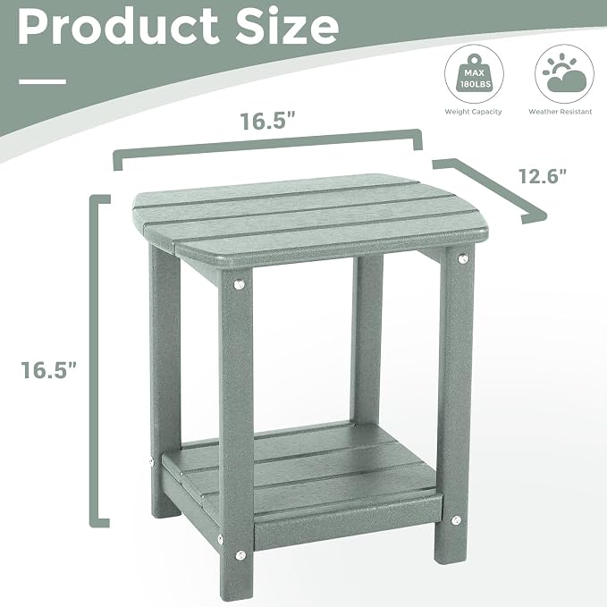 Adirondack Square Outdoor Side Table, 2-Tier Storage Patio Side Table, HDPE End - Image 3