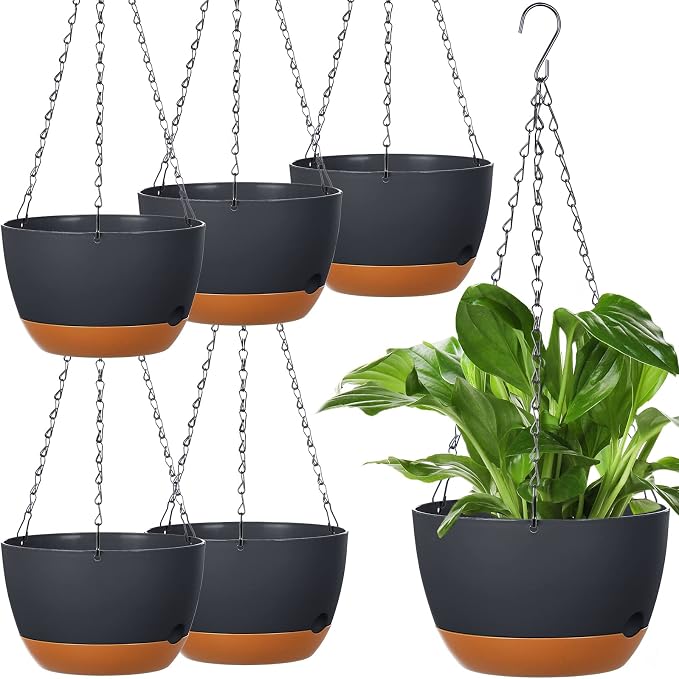Mumufy 6 Pcs 8 Inch Hanging Planters, Dark Gray, Plastic by Mumufy