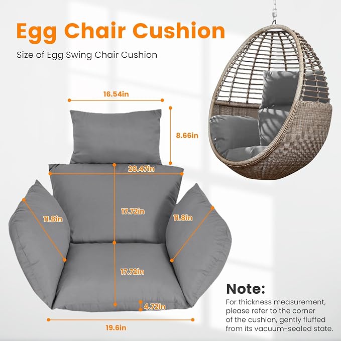 Egg Chair Cushion, Hanging Basket Hammock Seat Cushion, Thick Soft Egg Swing - Image 2