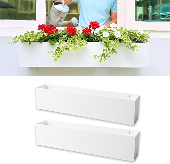LaLaGreen Wall Planters White Carbon Steel Metal Hanging Flower Pots, Long by L%C3%A1L%C3%A1Green