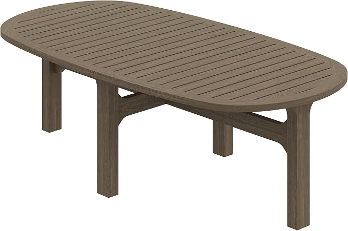 Modway Saratoga Teak Outdoor Oval Coffee Table in Weathered Gray – Low Wood - Image 8