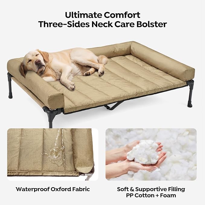 Veehoo Cooling Elevated Dog Bed Add Removable Waterproof Bolster Cushion Mat - Image 2