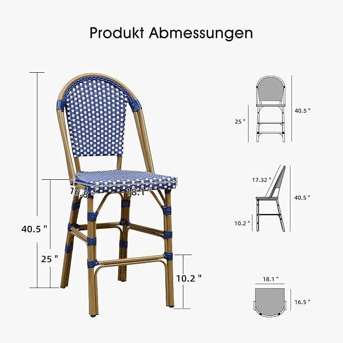 PURPLE LEAF French Counter Height Bar Stool Set of 4 25" Bamboo Print Finish - Image 6