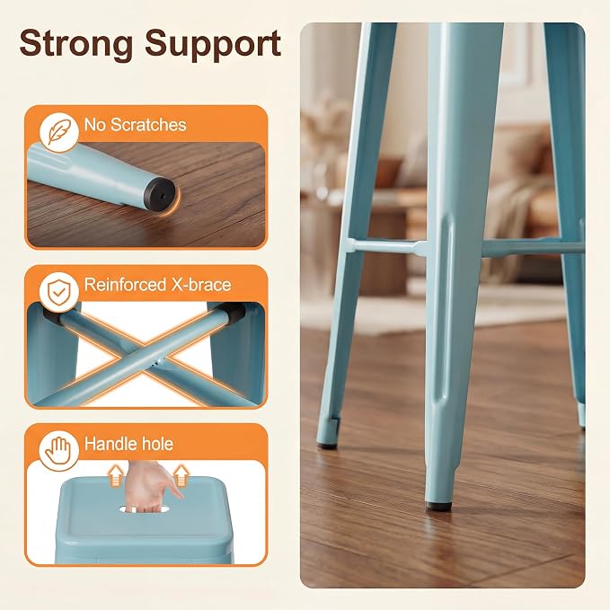 Shahoo 30 Inches Metal Bar Stools Counter Height Stackable Backless Stools - Image 4