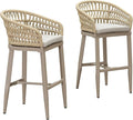 PURPLE LEAF Outdoor Rattan 29" Bar Stools Set of 2, Modern Boho Aluminum Patio by PURPLELEAF