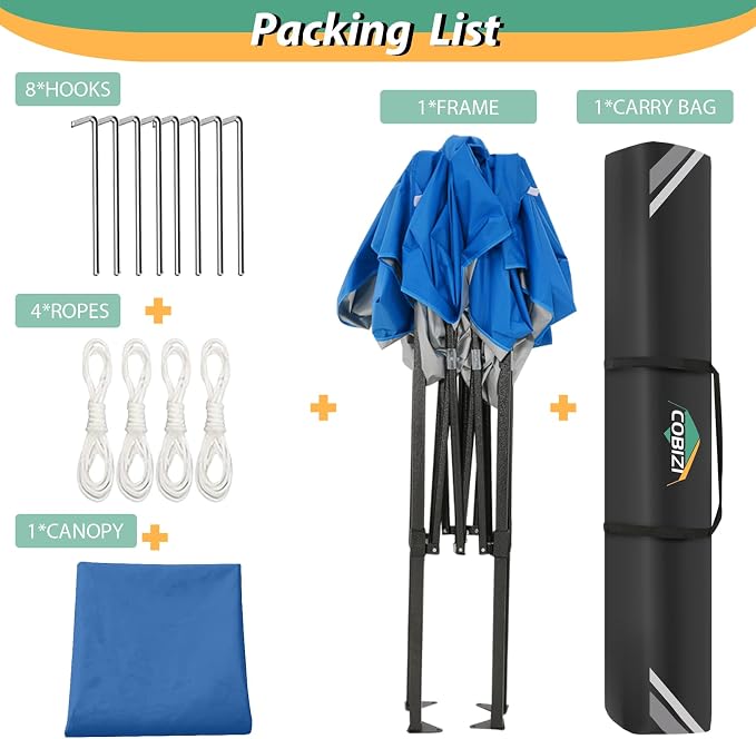 COBIZI 6.6x6.6ft Pop Up Canopy Tent, Heavy Duty Canopy Easy Set up All Weather - Image 6
