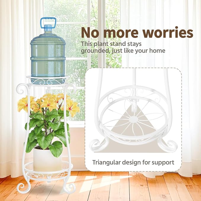 LASZOLA 2 Tier White Metal Plant Stand - Image 3