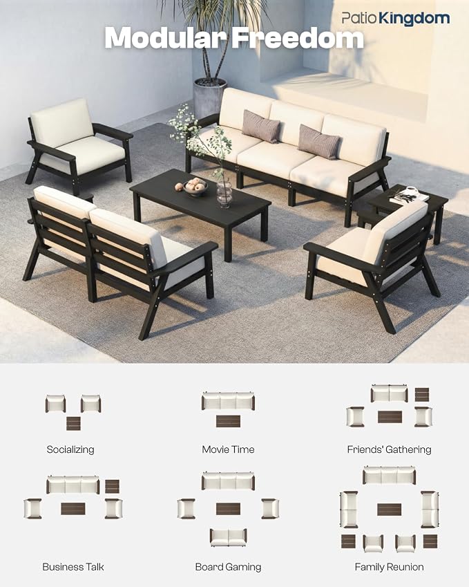 HDPE 7 Piece Patio Furniture Set, HDPE Outdoor Sectional - Image 4