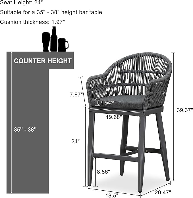 PURPLE LEAF Outdoor Counter Height Bar Stools Set of 2 Patio Metal Modern - Image 2